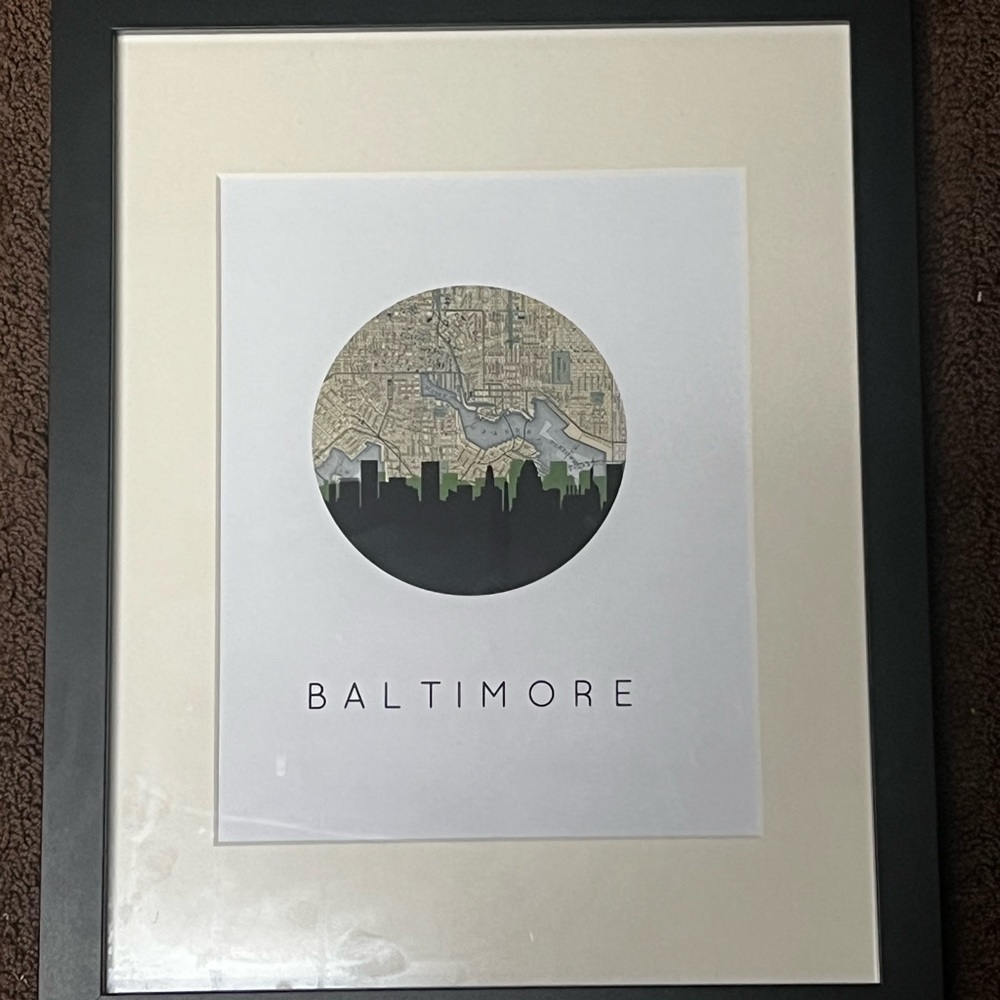 Framed picture of Baltimore skyline silhouette